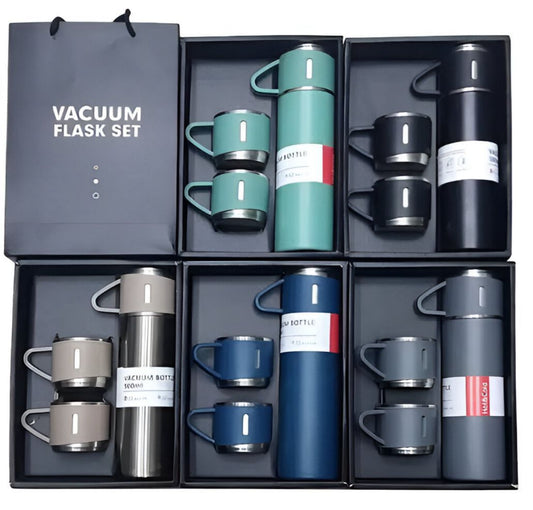 - 500ml Vacuum Flask Set with 3 Extra Cups and 🎁 Gift Box (Discount on Quantity) Mix/Random color
